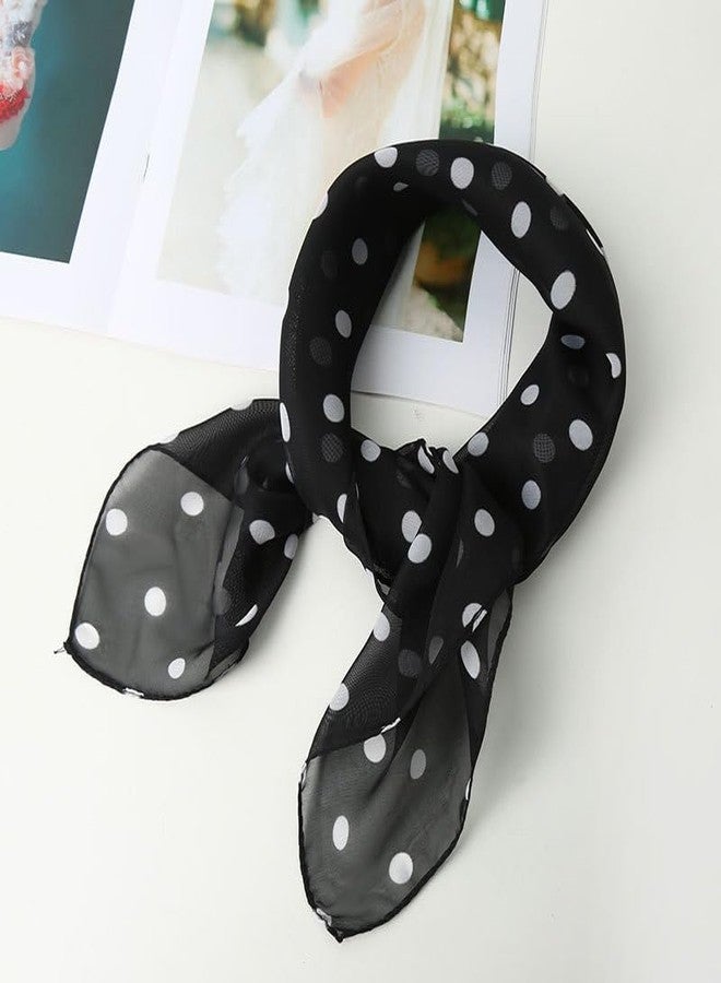 FGSS Women 2 Pcs Vintage Polka Dots Scarves - 50s Retro Chiffon Scarf Neck Head Square Scarf Fashion Half Sheer Neckerchief - Image 5